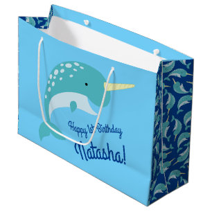 Bolsa De Regalo Grande Narwhals Ocean Cute Primer Fiesta de cumpleaños te