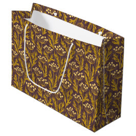 Bolsa De Regalo Grande Natural Floral Pattern: Golden Accents  Dark Canva