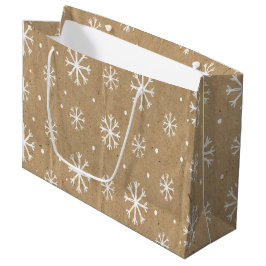 Bolsa De Regalo Grande Natural Kraft Style White Snowflake Pattern