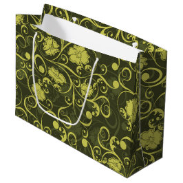 Bolsa De Regalo Grande Naturaleza negra y verde Patrón floral ilustrado