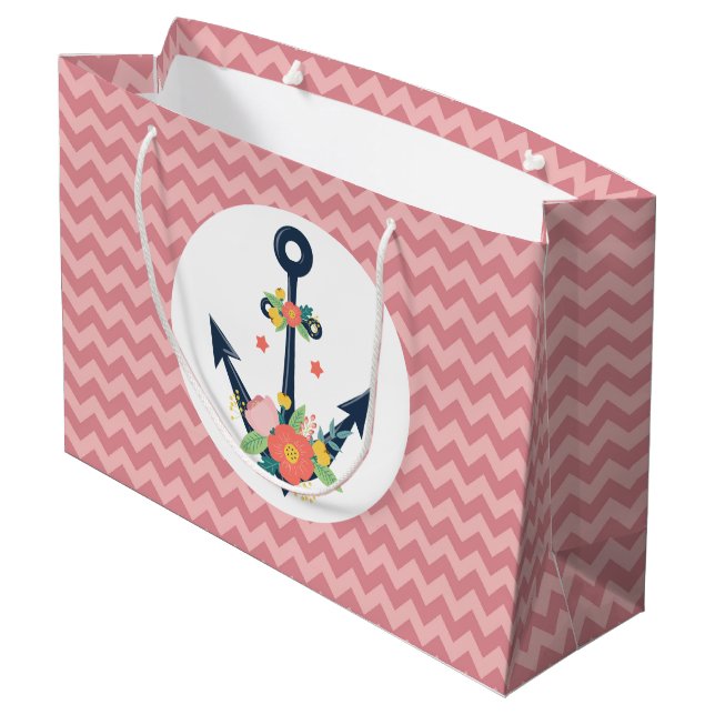Bolsa De Regalo Grande Nautical Anchor Floral Baby Shower Fiesta (Angulo reverso)