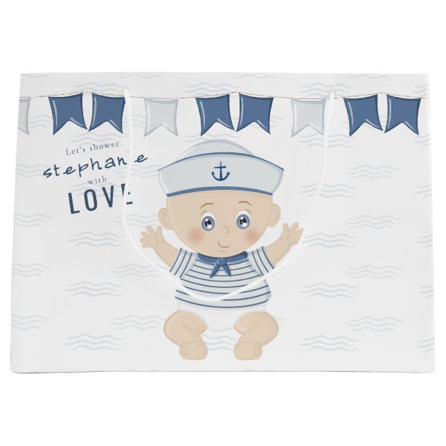 Bolsa De Regalo Grande Nautical Baby Boy Baby Shower (Anverso)