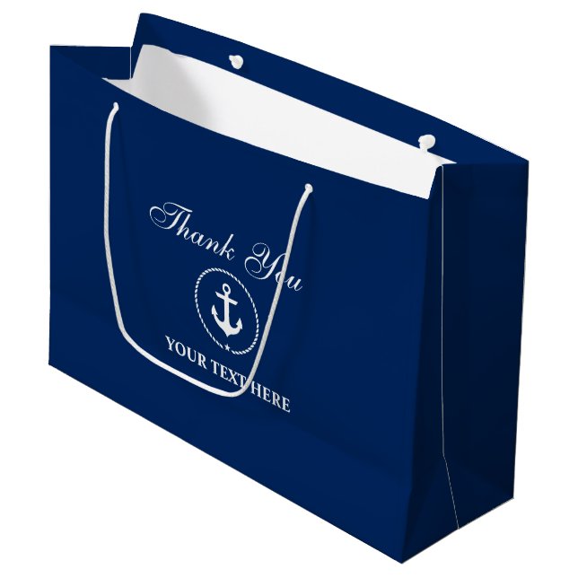 Bolsa De Regalo Grande Nautical Boat Name Anchor Rope Navy Blue (Angulo Anverso)