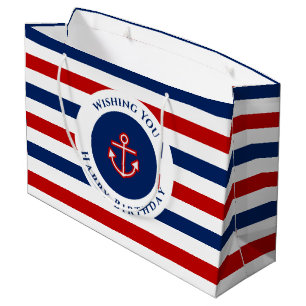 Bolsa De Regalo Grande Nautical Marine Navy Blue Red White Stripes Wiers