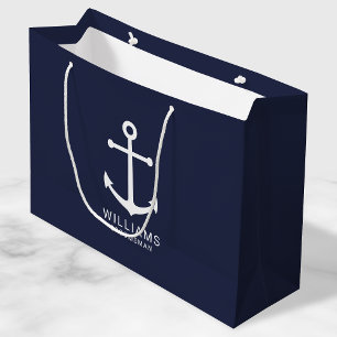 Bolsa De Regalo Grande Nautical Navy Blue Anchor Personalizado Groomsmen