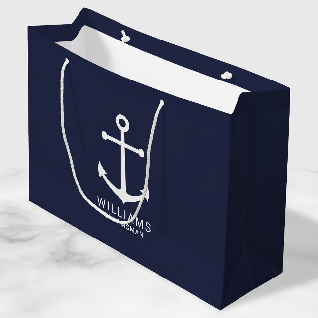 Bolsa De Regalo Grande Nautical Navy Blue Anchor Personalizado Groomsmen (Subido por el creador)