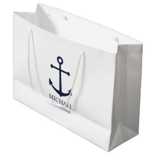 Bolsa De Regalo Grande Nautical Navy Blue Anchor Personalizado Groomsmen