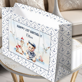 Bolsa De Regalo Grande Nautical Sailor Cute Bear Boy 1er cumpleaños