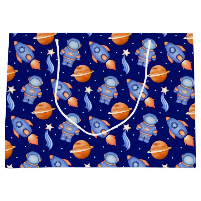 Bolsa De Regalo Grande Naves Espaciales y Astronautas de Niños Adorables (Anverso)