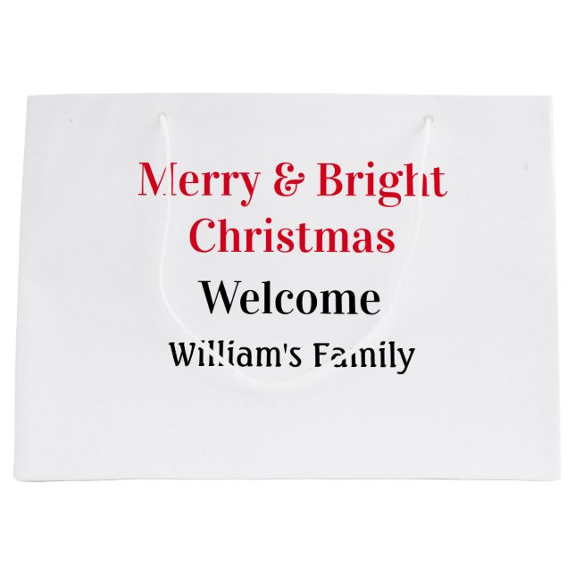 Bolsa De Regalo Grande Navidad Alegre Brillante agregar nombre de familia (Anverso)