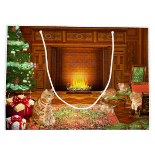 Bolsa De Regalo Grande Navidad anaranjado de la familia de gato de tabby