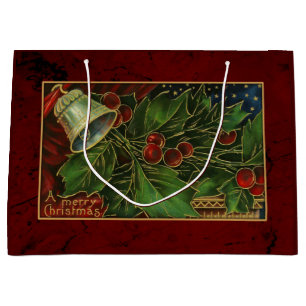Bolsa De Regalo Grande Navidad Bell del vintage y acebo