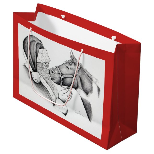 Bolsa De Regalo Grande Navidad caballo y Papá Noel (Angulo Anverso)
