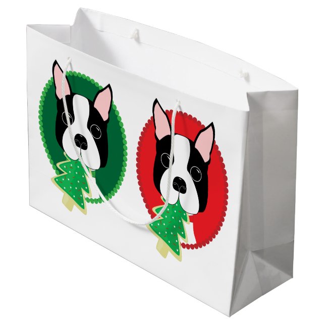 Bolsa De Regalo Grande Navidad caprichoso de Boston Terrier (Angulo reverso)