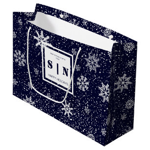 Bolsa De Regalo Grande Navidad con Monograma de Invierno Corporativo Mara