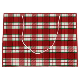 Bolsa De Regalo Grande Navidad de cuadros rojos y beige