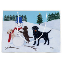 Bolsa De Regalo Grande Navidad de Labrador con el muñeco de nieve