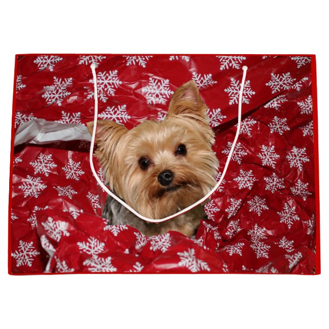 Bolsa De Regalo Grande Navidad de Yorkie (Anverso)