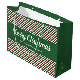 Bolsa De Regalo Grande Navidad Elegantes Rayas Rojas y Verdes