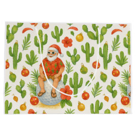 Bolsa De Regalo Grande Navidad en Arizona con Cactus Santa Claus Golfista