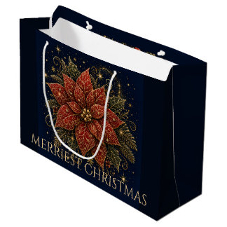 Bolsa De Regalo Grande Navidad en las Estrellas Flor de Pascua