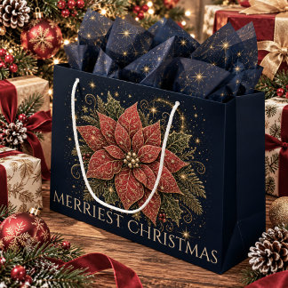 Bolsa De Regalo Grande Navidad en las Estrellas Flor de Pascua