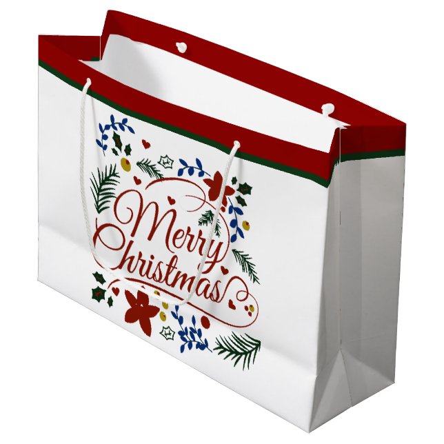Bolsa De Regalo Grande Navidad floral alegre   (Angulo Anverso)