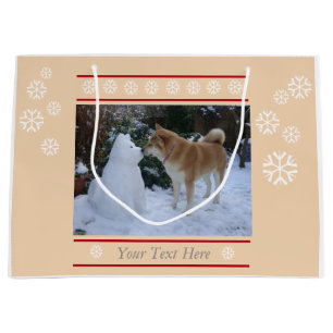 Bolsa De Regalo Grande navidad lindo de la foto de Akita del muñeco de