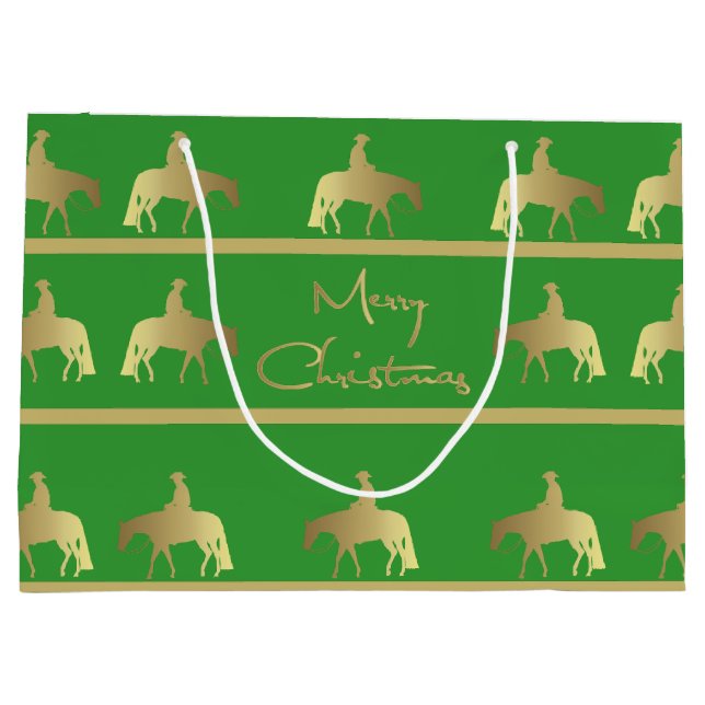 Bolsa De Regalo Grande Navidad occidental de oro del verde del caballo (Reverso)