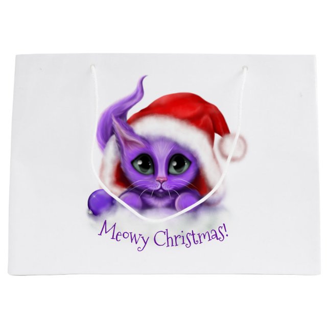 Bolsa De Regalo Grande Navidad púrpura de Meowy del gatito (Anverso)