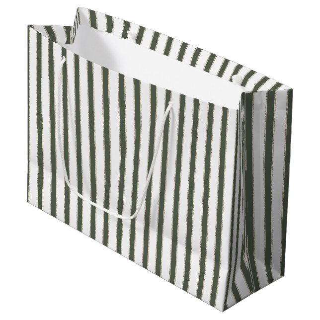 Bolsa De Regalo Grande Navidad Rayas Blancas Verde Oliva (Angulo Anverso)