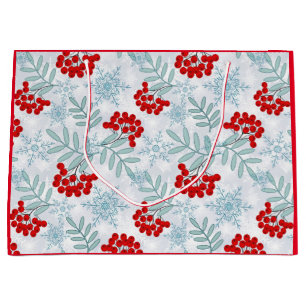 Bolsa De Regalo Grande Navidad, Serbal, rojo, blanco, copos de nieve