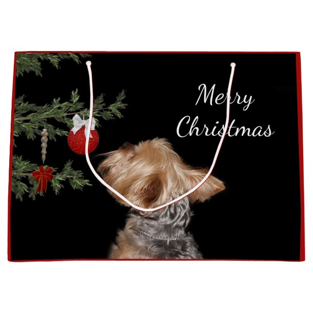 Bolsa De Regalo Grande Navidad tentado de Yorkie (Anverso)