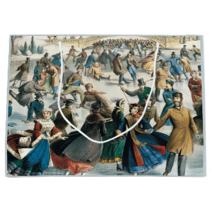 Bolsa De Regalo Grande Navidad Victoriana Central Park Currier & Ives