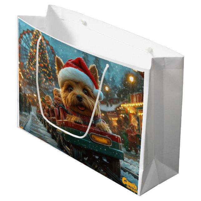 Bolsa De Regalo Grande Navidades australianos de montaña rusa de perros (Angulo Anverso)