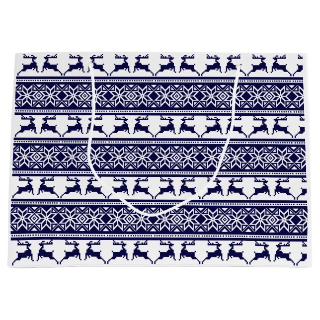 Bolsa De Regalo Grande Navidades, azul y blanco escandinavo (Anverso)