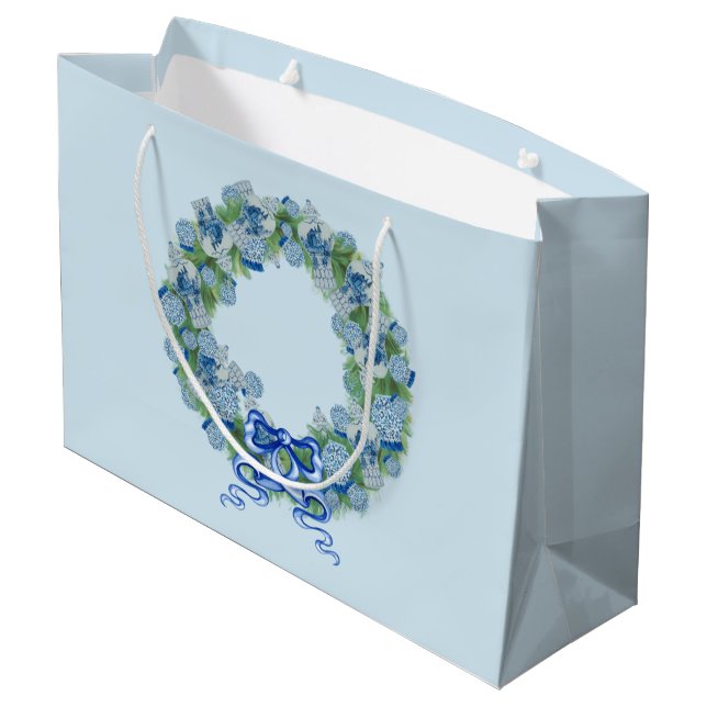 Bolsa De Regalo Grande Navidades azules Chinoiserie Wreath (Angulo reverso)