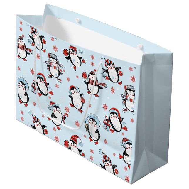 Bolsa De Regalo Grande Navidades Azules de Cute Pingüino (Angulo Anverso)