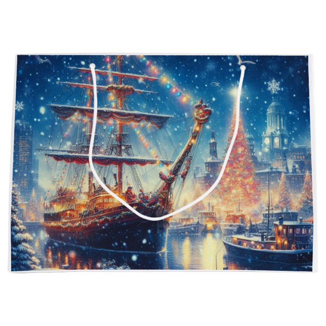 Bolsa De Regalo Grande Navidades/barco atracado en invierno (Anverso)