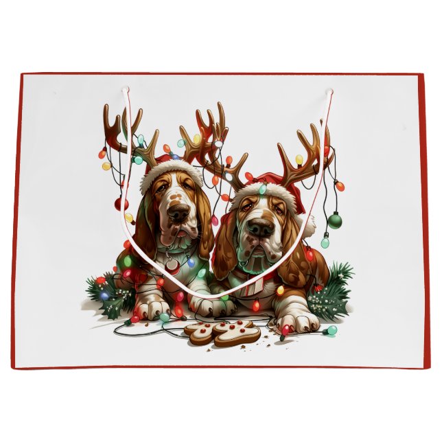 Bolsa De Regalo Grande Navidades Basset Hound Dogs (Anverso)