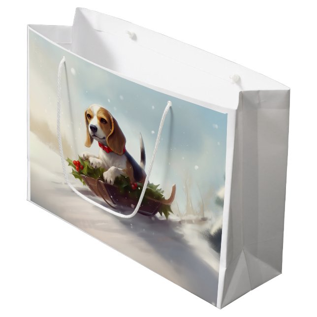 Bolsa De Regalo Grande Navidades Beagle en invierno (Angulo Anverso)