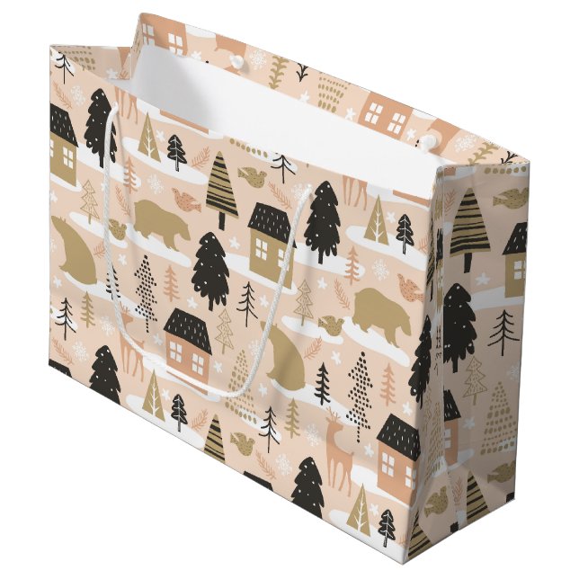 Bolsa De Regalo Grande Navidades Bear Village Black Gold Modern (Angulo Anverso)