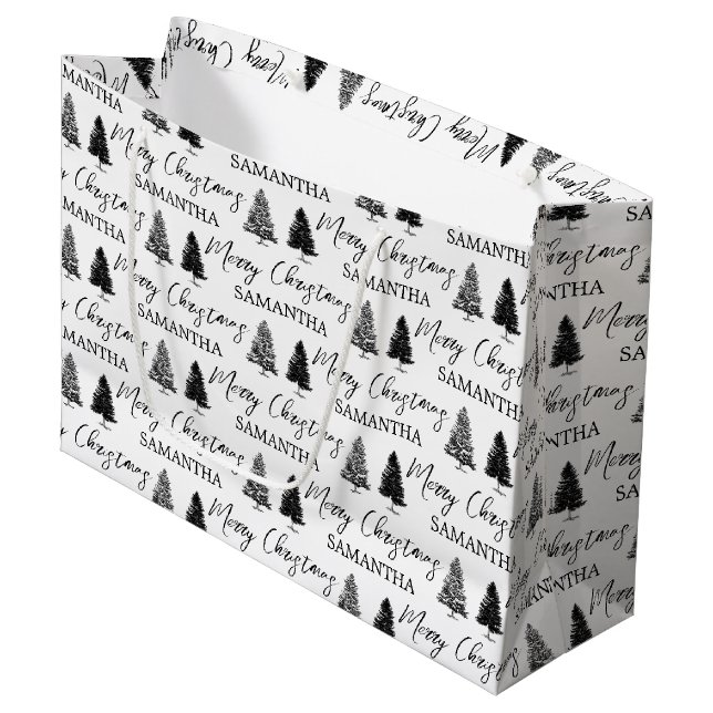 Bolsa De Regalo Grande Navidades Black White Xmas Rustic Pine Tree (Angulo Anverso)