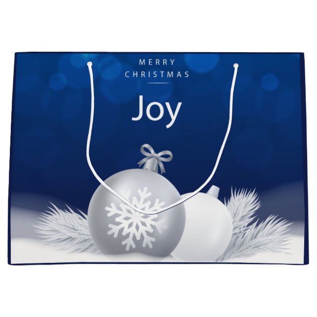 Bolsa De Regalo Grande Navidades blancos azules nevan baubles alegría cop (Anverso)