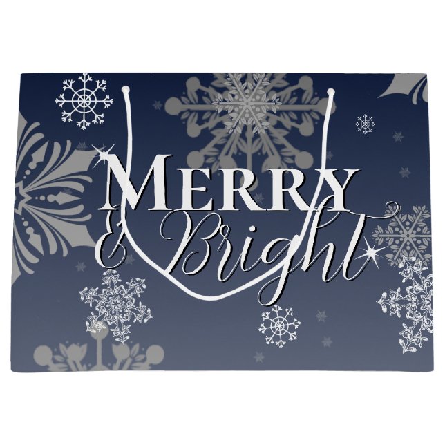 Bolsa De Regalo Grande Navidades Blue Merry and Bright Snflakes (Anverso)