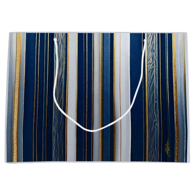 Bolsa De Regalo Grande Navidades Blues Stripes Blue White Gold (Anverso)
