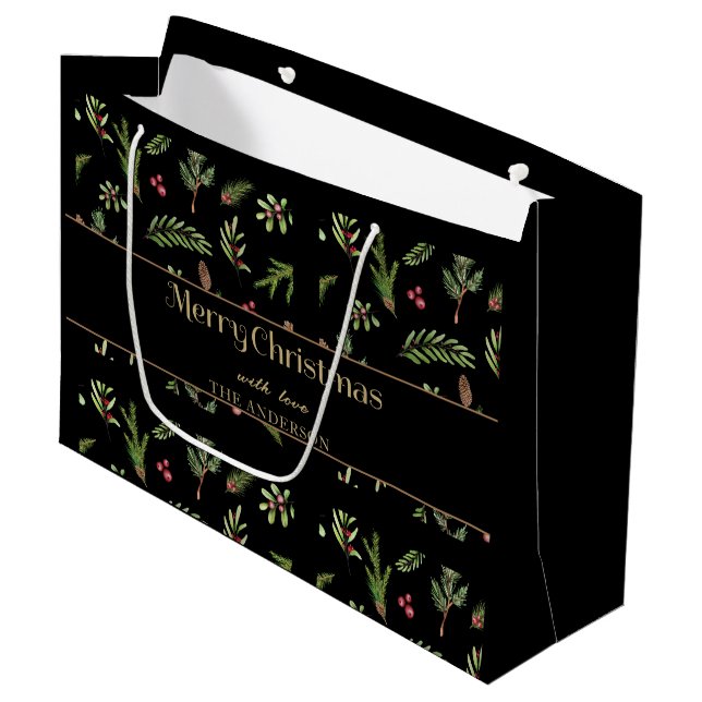 Bolsa De Regalo Grande Navidades botánico Negro elegante familia moderna (Angulo Anverso)