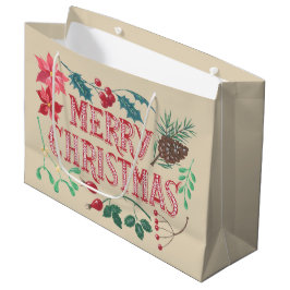Bolsa De Regalo Grande Navidades botánicos tradicionales (beige)