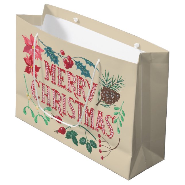 Bolsa De Regalo Grande Navidades botánicos tradicionales (beige) (Angulo Anverso)