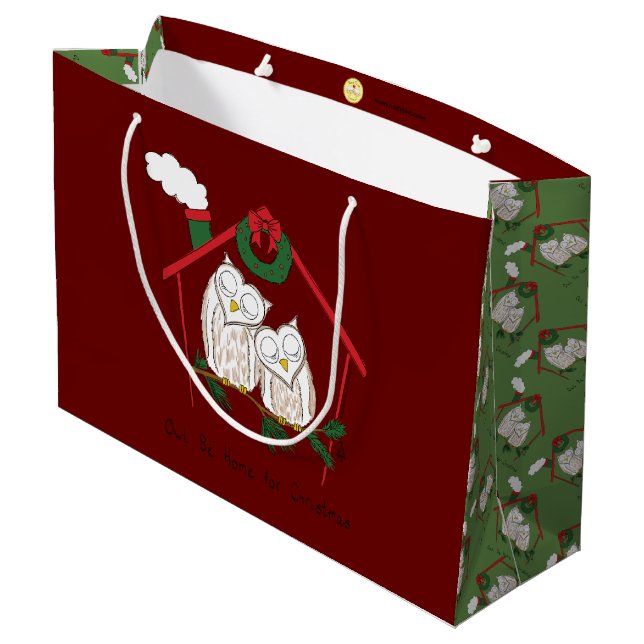 Bolsa De Regalo Grande Navidades búhos adoran divertida festividad (Angulo reverso)